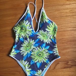 Aerie High Cut Floral One Piece Swimsuit